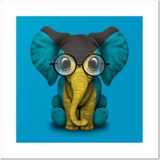 Baby Elephant with Glasses and Bahamas Flag Posters and Art